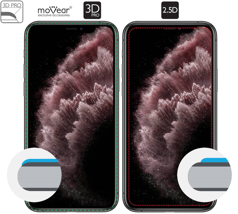 2 szt. | moVear GLASS mSHIELD 3D PRO do Apple iPhone 11 Pro Max / Xs MAX (6.5") (na cały ekran)