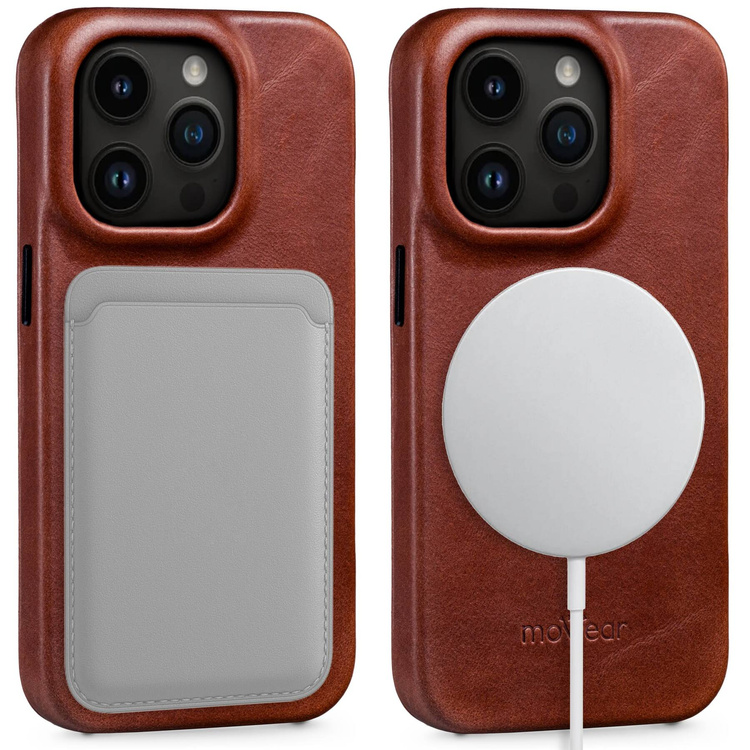moVear flipSide 4S skórzane etui do Apple iPhone 14 Pro Max (6.7") | Skóra naturalna olejowana (Kasztanowy brązowy)