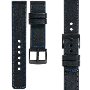 moVear Prestige C1 Skórzany pasek 20mm do zegarka | Czarny, niebieskie przeszycie [rozmiary XS-XXL i klamra do wyboru]