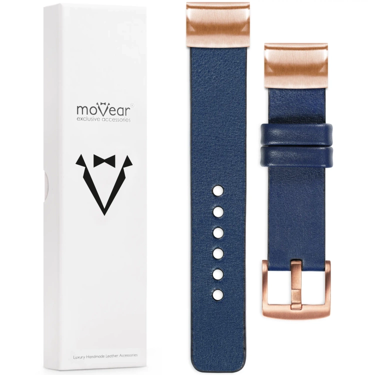 moVear Prestige S1 Skórzany pasek do Garmin QuickFit 20mm (Fenix / Instinct - 43/42/40mm) | Granatowy [rozmiary XS-XXL i klamra do wyboru]