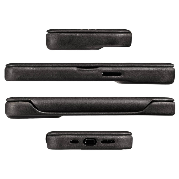 moVear flipSide 4S skórzane etui do Apple iPhone 14 Pro (6.1") | Skóra naturalna olejowana (Czarna)