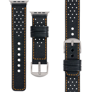 moVear Prestige R2T (Rally) Skórzany pasek 26mm do Apple Watch Ultra 49mm z Tytanowym adapterem i klamrą | Czarny, pomarańczowe przeszycie [rozmiary XS-XXL i klamra do wyboru]