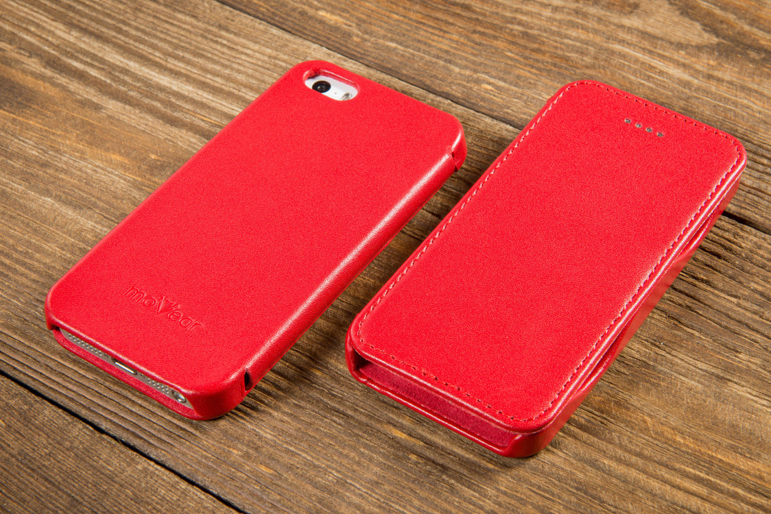 moVear flipSide C Skórzane Etui do Apple iPhone SE / 5s / 5 | Skóra Gładka | Czerwony