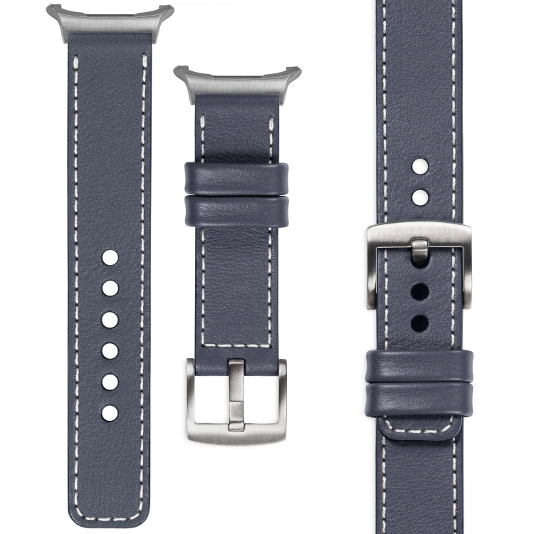 moVear Prestige C1 Skórzany pasek 22mm do Samsung Galaxy Watch Ultra | Szary stalowy, białe przeszycie [rozmiary XS-XXL i klamra do wyboru]