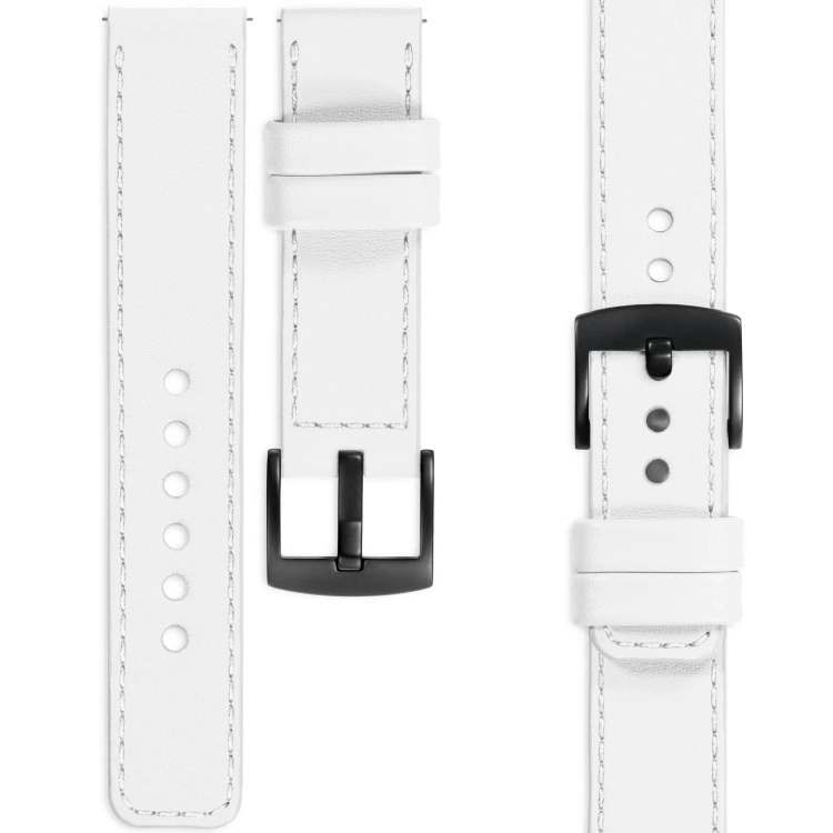 moVear Prestige C1 Skórzany pasek 20mm do zegarka | Biały, białe przeszycie [rozmiary XS-XXL i klamra do wyboru]