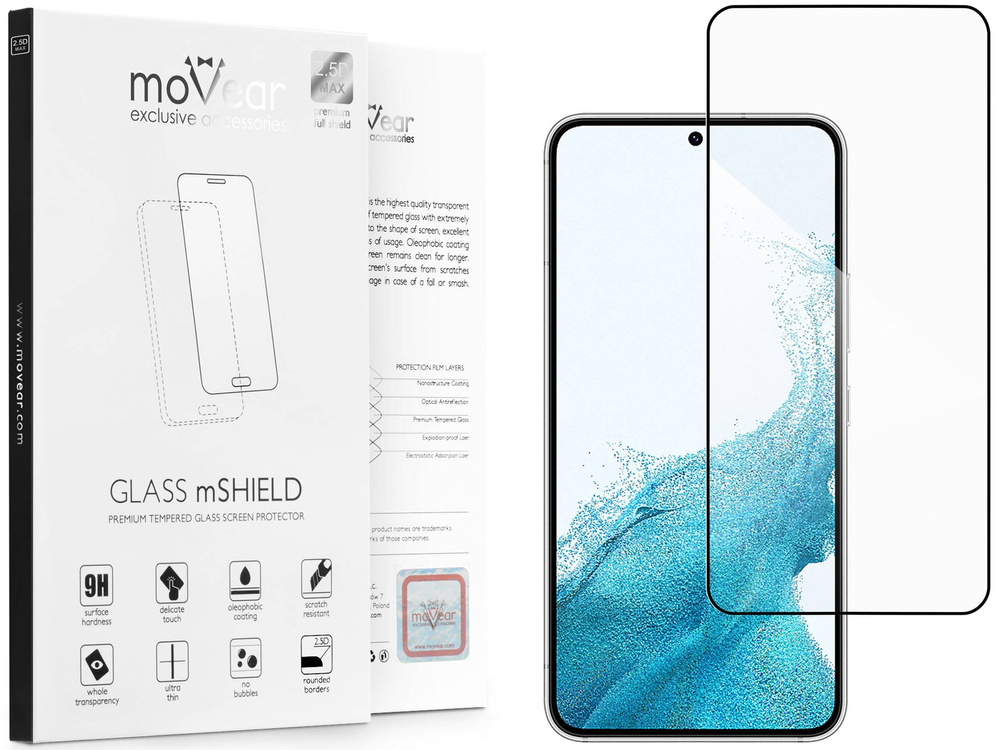 moVear GLASS mSHIELD 2.5D MAX do Samsung Galaxy S22 (6.1") (kompatybilne z etui)