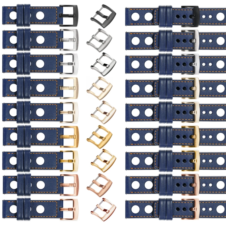 moVear Prestige R1 Skórzany pasek 26mm do zegarka | Granatowy, pomarańczowe przeszycie [rozmiary XS-XXL i klamra do wyboru]