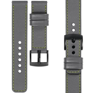 moVear Prestige C1 Skórzany pasek 20mm do zegarka | Szary, limonkowe przeszycie [rozmiary XS-XXL i klamra do wyboru]