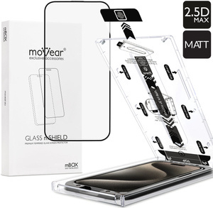 moVear mBOX GLASS mSHIELD 2.5D MAX MATT do Apple iPhone 15 Pro (6.1") (Antyrefleksyjne, kompatybilne z etui, z Aplikatorem)