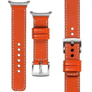 moVear Prestige C1 Skórzany pasek 22mm do Samsung Galaxy Watch Ultra | Pomarańczowy, białe przeszycie [rozmiary XS-XXL i klamra do wyboru]