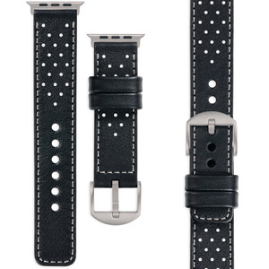 moVear Prestige R2T (Rally) Skórzany pasek 26mm do Apple Watch Ultra 49mm z Tytanowym adapterem i klamrą | Czarny, srebrne przeszycie [rozmiary XS-XXL i klamra do wyboru]