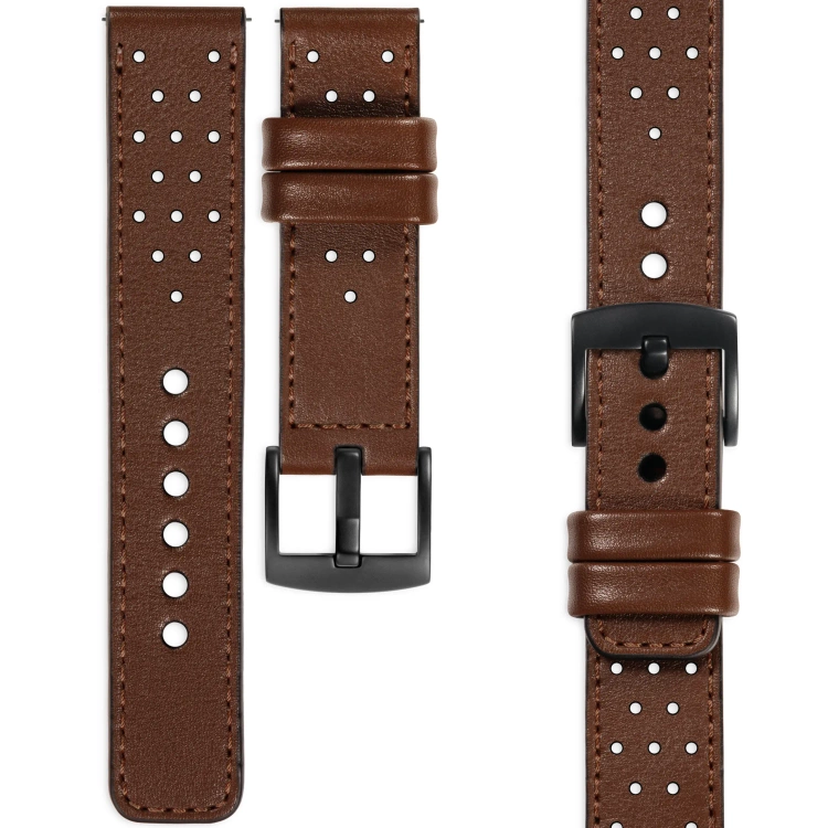 moVear Prestige R2 Skórzany pasek 20mm do Samsung Galaxy Watch 7 / 6 / 5 / 4 / 3 & Pro / FE / Classic / Active | Ciemnobrązowy, ciemnobrązowe przeszycie [rozmiary XS-XXL i klamra do wyboru]