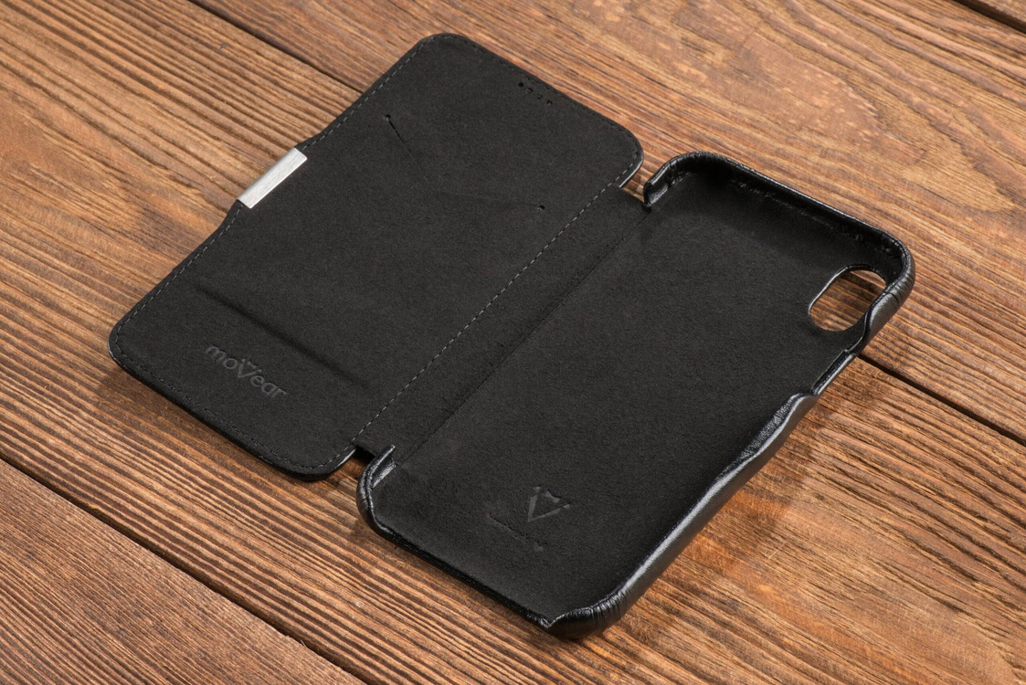 moVear flipSide C skórzane etui do Apple iPhone Xr (6.1") | Skóra naturalna gładka (Czarna)