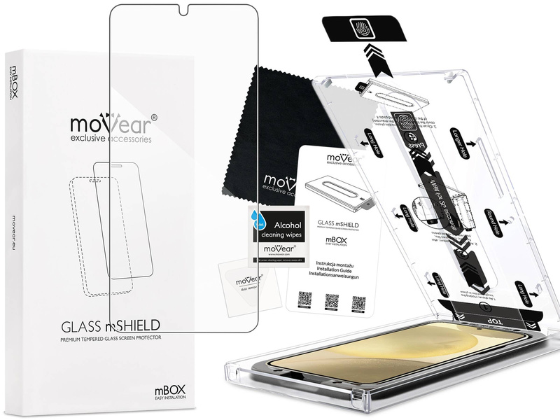 moVear mBOX GLASS mSHIELD 2.5D do Samsung Galaxy S25+ / S24+ (Plus) (6.7") (łatwy montaż)