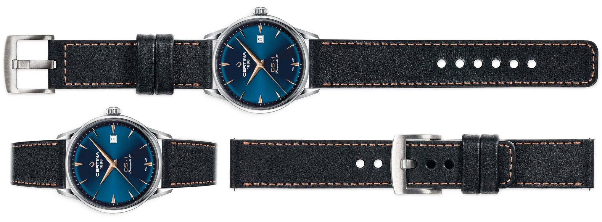 moVear Prestige C1 Skórzany pasek 20mm do Certina DS-1 C029.807.11.041.02 | Czarny, różowe złoto przeszycie [rozmiary XS-XXL]