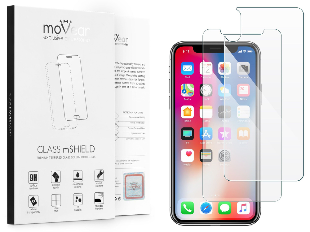 moVear GLASS mSHIELD 2.5D na Apple iPhone Xs / X | Szkło Hartowane (Przód + Tył)