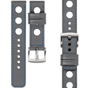 moVear Prestige R1 Skórzany pasek 20mm do zegarka | Szary, niebieskie przeszycie [rozmiary XS-XXL i klamra do wyboru]