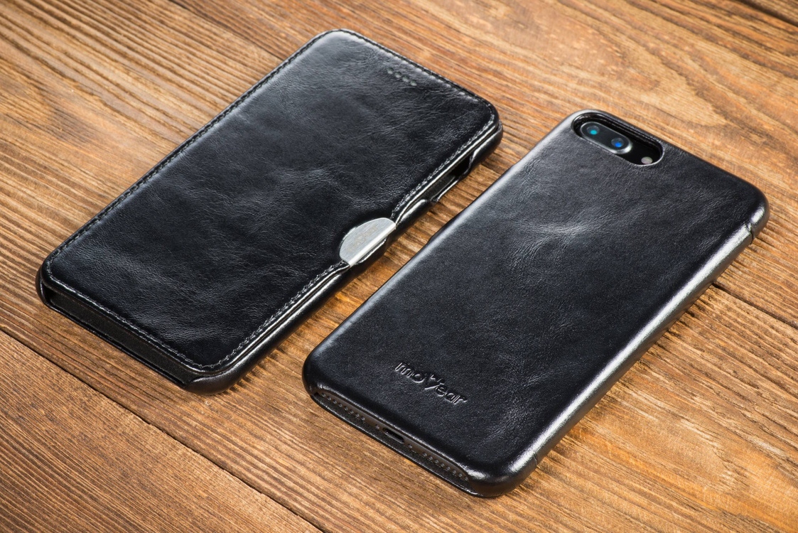 moVear flipSide C skórzane etui do Apple iPhone 8 Plus / 7 Plus (5.5") | Skóra naturalna vintage (Czarna)