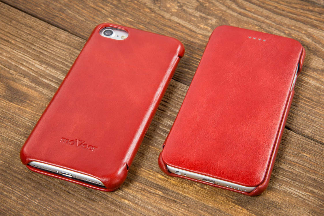 moVear flipSide S skórzane etui do Apple iPhone SE (2022 / 2020) / 8 / 7 (4.7") | Skóra naturalna vintage (Czerwona)