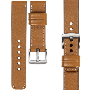 moVear Prestige C1 Skórzany pasek 24mm do zegarka | Jasnobrązowy, białe przeszycie [rozmiary XS-XXL i klamra do wyboru]