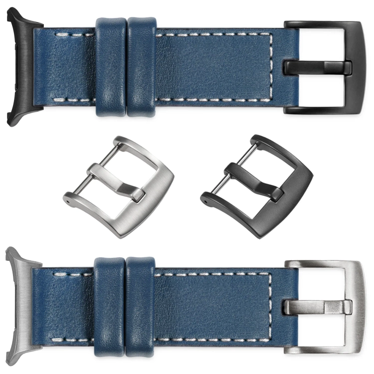 moVear Prestige C1 Skórzany pasek 22mm do Samsung Galaxy Watch Ultra | Niebieski jeans, białe przeszycie [rozmiary XS-XXL i klamra do wyboru]