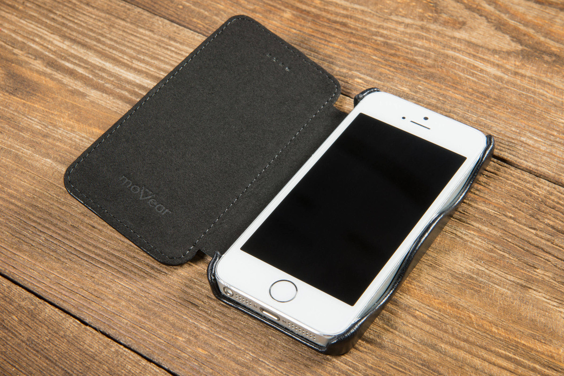 moVear flipSide C Skórzane Etui do Apple iPhone SE / 5s / 5 | Skóra Vintage | Czarny