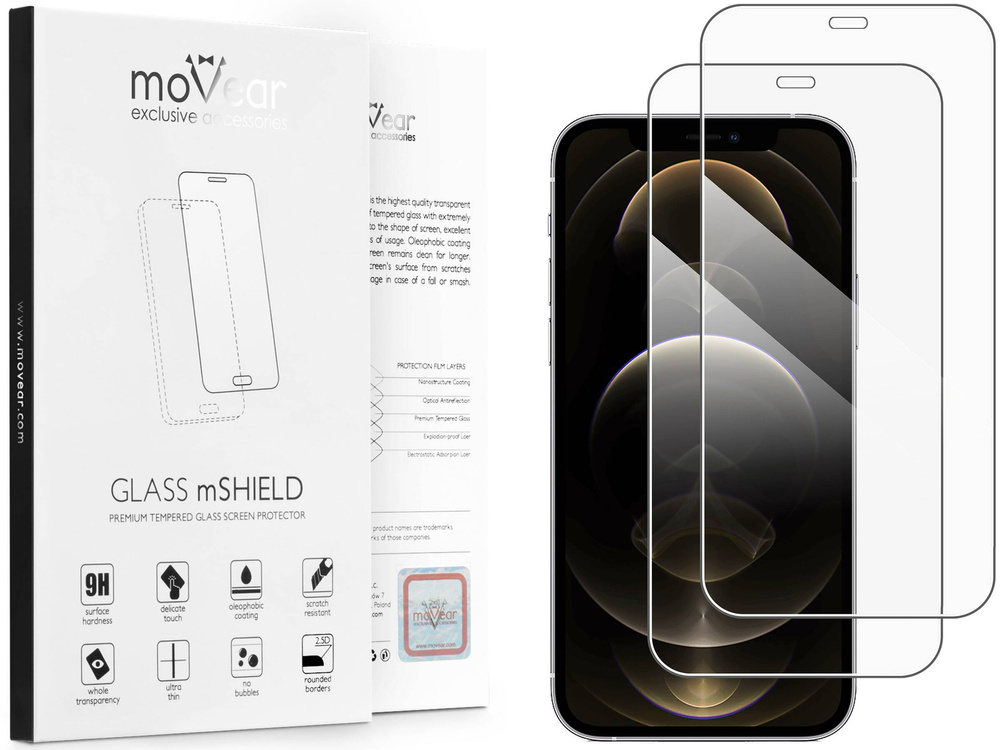 2 szt. | moVear GLASS mSHIELD 2.5D do Apple iPhone 12 Pro Max (6.7") (kompatybilne z etui)