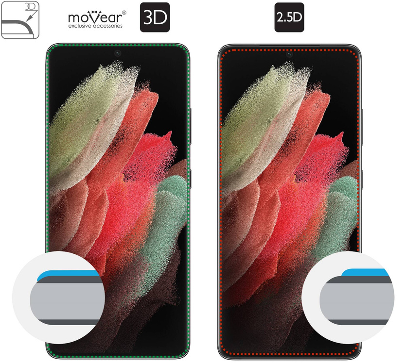 2 szt. | moVear GLASS mSHIELD 3D do Samsung Galaxy S21 Ultra (6.8") (na cały ekran)