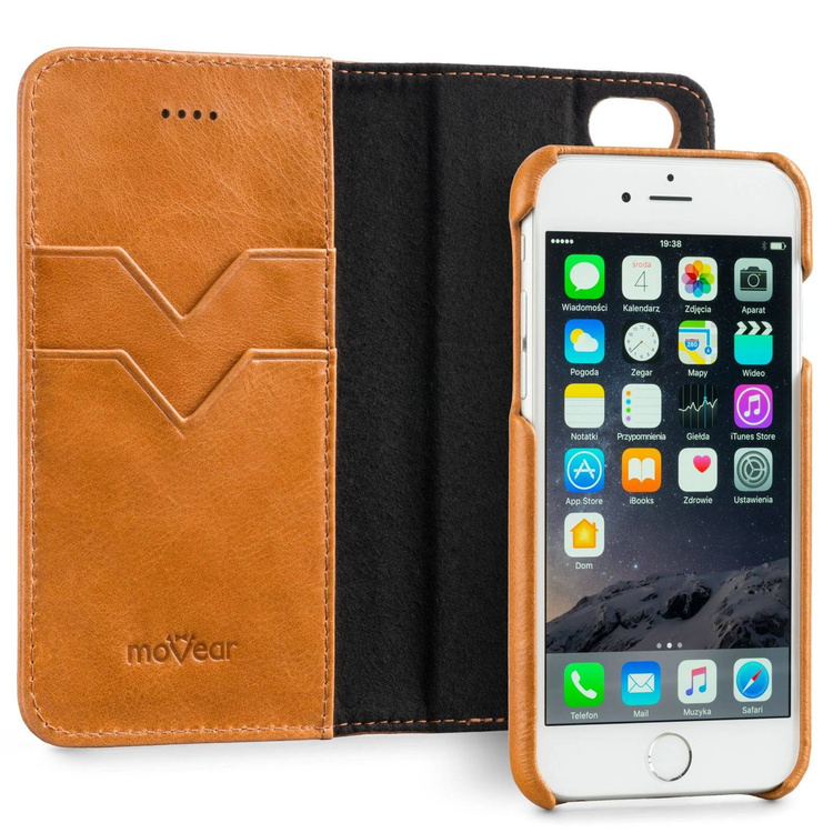 moVear multiCover W Skórzane Etui 3w1 do Apple iPhone 6 / 6s | Portfel, Wallet | Skóra Vintage | Jasnobrązowy