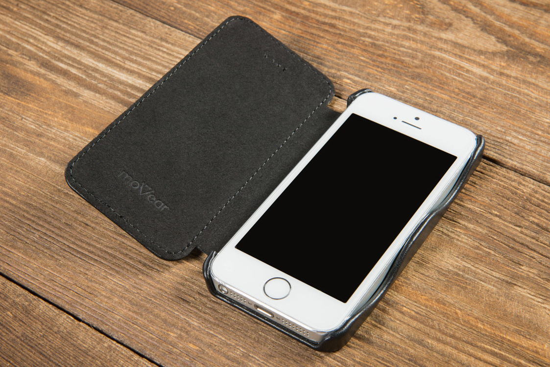moVear flipSide C+ Skórzane Etui do Apple iPhone SE / 5s / 5 | Skóra Gładka | Czarny