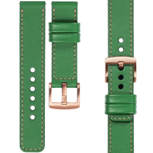 moVear Prestige C1 Skórzany pasek 22mm do zegarka | Zielony, różowe złoto przeszycie [rozmiary XS-XXL i klamra do wyboru]