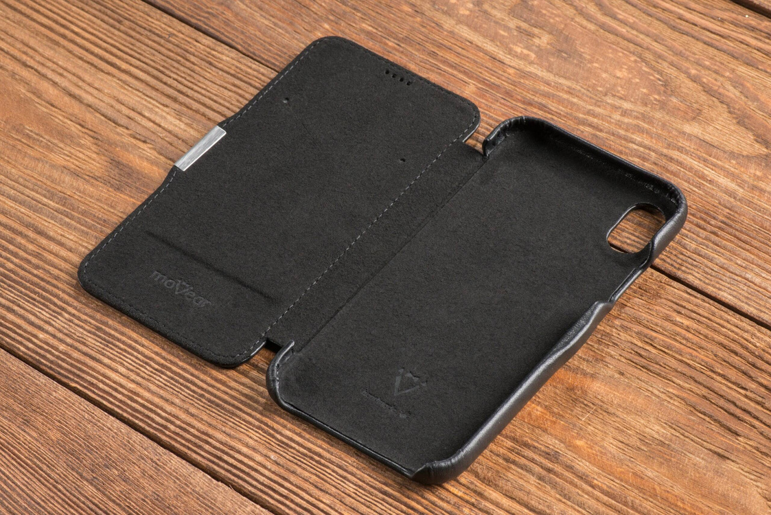 moVear flipSide C skórzane etui do Apple iPhone Xr (6.1") | Skóra naturalna nappa (Czarna)