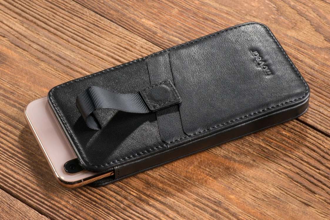 moVear pocketCase C+ skórzana wsuwka do Samsung rozmiar L (ok 160 x 79 x 8mm) | Skóra naturalna nappa (Czarna)
