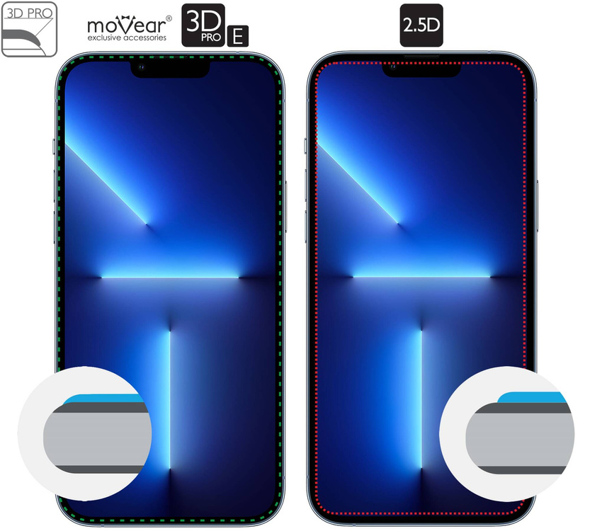 moVear GLASS mSHIELD 3D PRO-E do Apple iPhone 14 Plus / 13 Pro Max (6.7") (kompatybilne z etui)