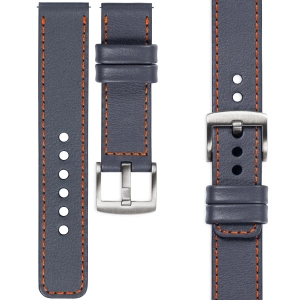 moVear Prestige C1 Skórzany pasek 24mm do zegarka | Szary stalowy, ciemnopomarańczowe przeszycie [rozmiary XS-XXL i klamra do wyboru]