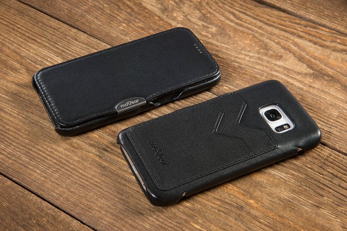 moVear flipSide C+ Skórzane Etui do Samsung Galaxy S6 | Skóra Gładka | Czarny