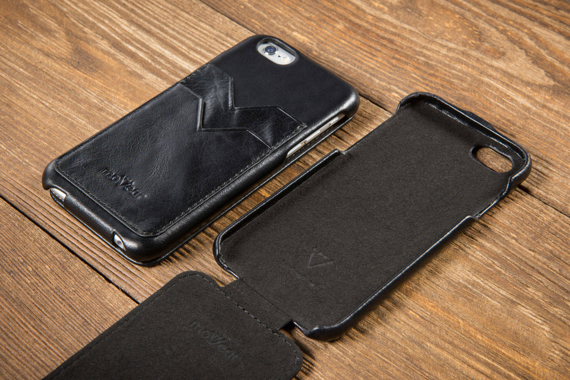 moVear flipDown C+ Skórzane Etui do Apple iPhone 6 / 6s | Skóra Vintage | Czarny