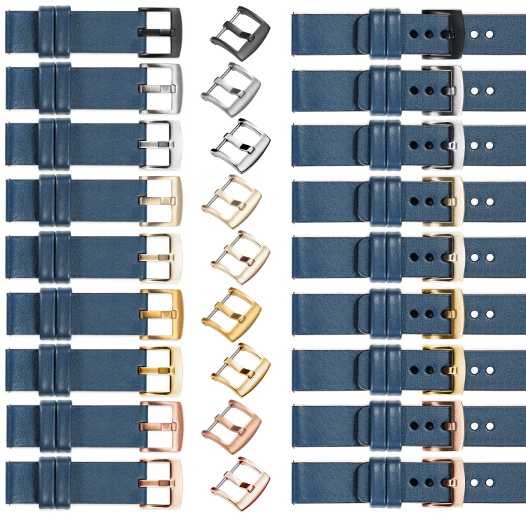 moVear Prestige S1 Skórzany pasek 20mm do Amzfit GTS / Bip / Zeep | Niebieski Jeans [rozmiary XS-XXL i klamra do wyboru]