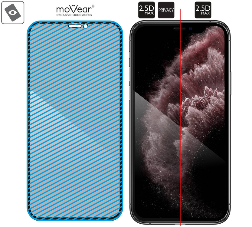 moVear GLASS mSHIELD 2.5D MAX privacy do Apple iPhone 11 Pro Max / Xs MAX (6.5") (Prywatyzujące, kompatybilne z etui)