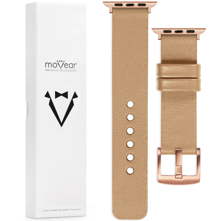 moVear Prestige S1 Skórzany pasek 20mm do Apple Watch 10 / 9 / 8 / 7 / 6 / 5 / 4 / SE (42/41/40mm) | Cappuccino [adapter i klamra do wyboru]