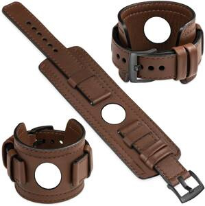 moVear Prestige CW1 Szeroki skórzany pasek 22mm do Samsung Galaxy Watch 3 (45mm) / Watch (46mm) / Gear S3 | Ciemnobrązowy, ciemnobrązowe przeszycie [rozmiary XS-XXL i klamra do wyboru]