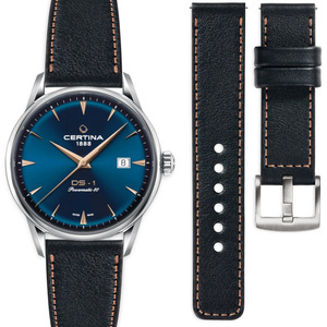 moVear Prestige C1 Skórzany pasek 20mm do Certina DS-1 C029.807.11.041.02 | Czarny, różowe złoto przeszycie [rozmiary XS-XXL]