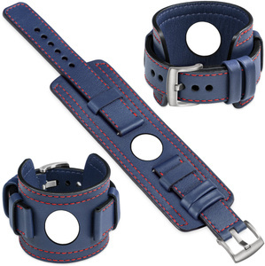 moVear Prestige CW1 Szeroki skórzany pasek 22mm do Samsung Galaxy Watch 3 (45mm) / Watch (46mm) / Gear S3 | Granatowy, czerwone przeszycie [rozmiary XS-XXL i klamra do wyboru]