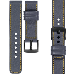 moVear Prestige C1 Skórzany pasek 26mm do zegarka | Szary stalowy, żółte przeszycie [rozmiary XS-XXL i klamra do wyboru]