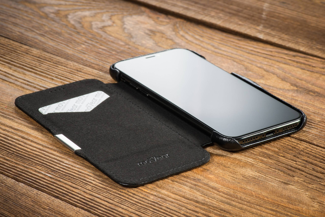 moVear flipSide C skórzane etui do Apple iPhone 8 Plus / 7 Plus (5.5") | Skóra naturalna vintage (Czarna)