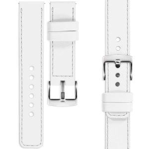 moVear Prestige C1 Skórzany pasek 24mm do zegarka | Biały, srebrne przeszycie [rozmiary XS-XXL i klamra do wyboru]
