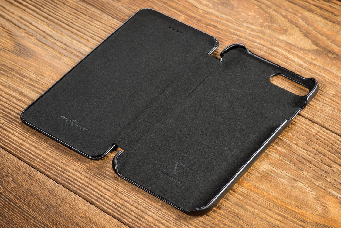 moVear flipSide S skórzane etui do Apple iPhone 8 Plus / 7 Plus (5.5") | Skóra naturalna gładka (Czarna)
