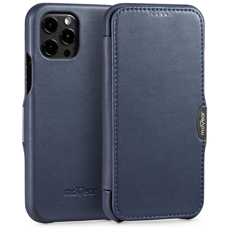 moVear flipSide C skórzane etui do Apple iPhone 12 Pro / 12 (6.1") | Skóra naturalna nappa (Granatowa)