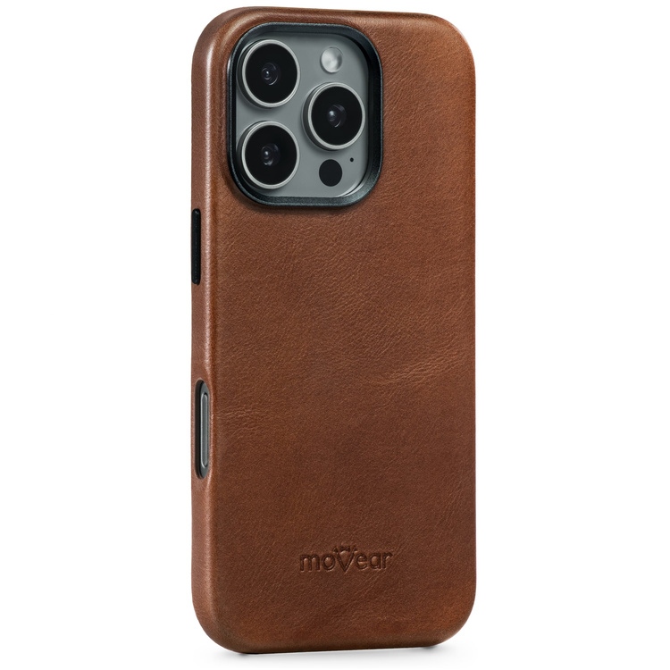 moVear backCover 4S Skórzane plecki do Apple iPhone 16 Pro (6.3") | kompatybilne z MagSafe, Skóra naturalna olejowana (Ciemnobrązowa)