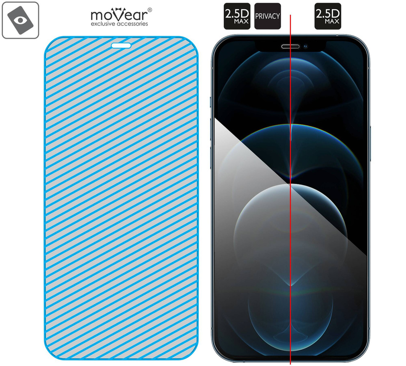 moVear GLASS mSHIELD 2.5D MAX privacy do Apple iPhone 12 Pro Max (6.7") (Prywatyzujące, kompatybilne z etui)